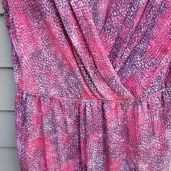 Daisy Fuentes Red Print Faux Wrap Sheer Dress Size Small - Picture 8 of 9